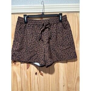Half Moon Leopard Print High Rise Shorts Elastic Waist Women's Large